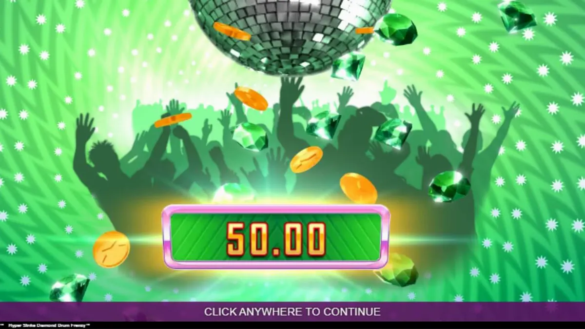 Tampilan antarmuka slot Hyper Strike Diamond Drum Frenzy dengan nuansa neon retro.